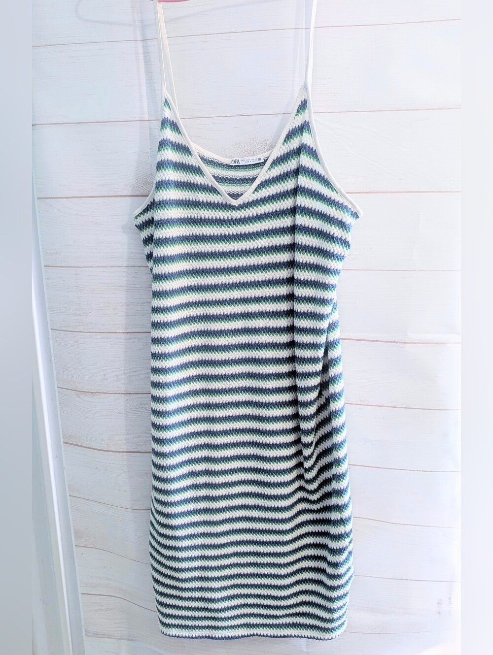 Zara Striped Knit Crochet Spaghetti Strap Dress 👗  Size Large